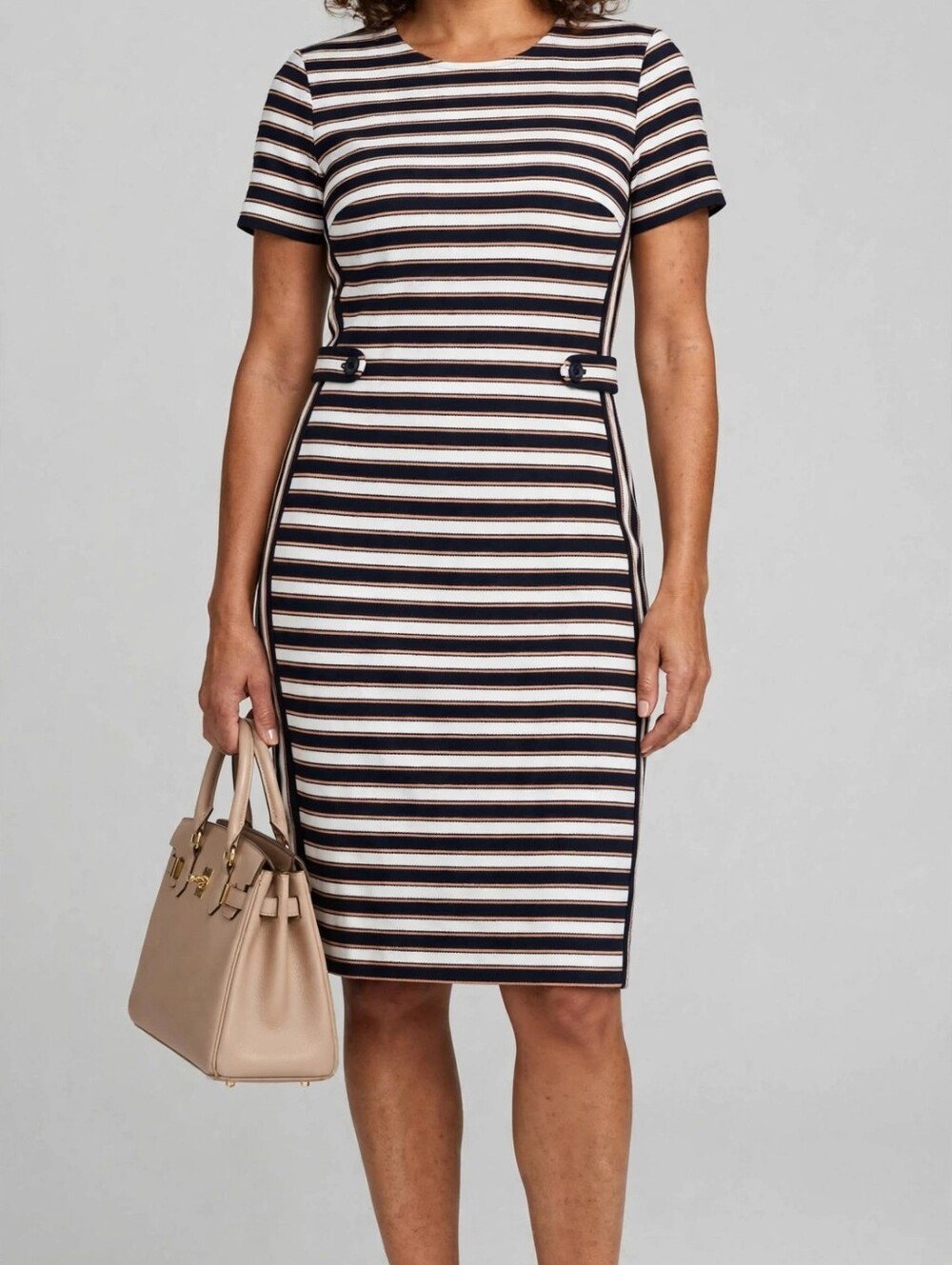 Banana Republic Striped Sheath Dress Size 14 Navy White Tan - Office Work Career